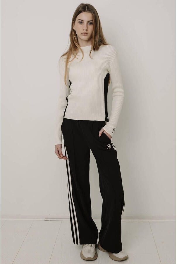 Frankie&Liberty regular fit gestreepte joggingbroek zwart Meisjes Polyester