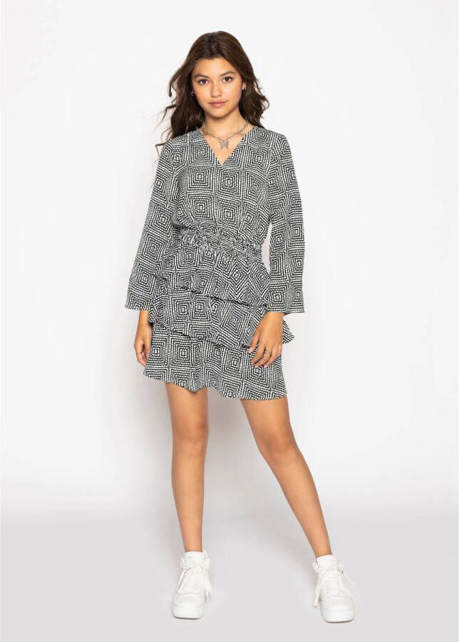 Frankie&Liberty jurk Helen met all over print zwart wit