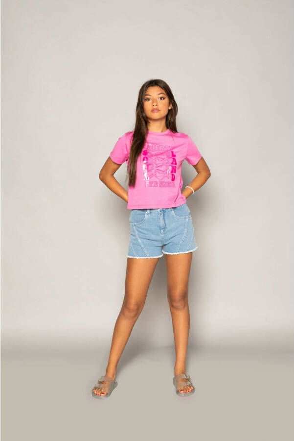 Frankie&Liberty T-shirt Ivy met printopdruk roze Meisjes Modal Ronde hals 164