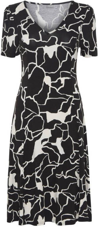 Fransa A-lijn jurk met all over print en plooien zwart wit