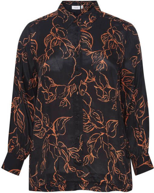 Fransa Plus Size Selection blouse FPISANA met all over print zwart oranje