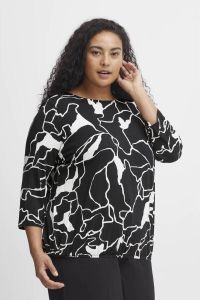 Fransa Plus Size Selection blousetop FPDOT met all over print zwart wit