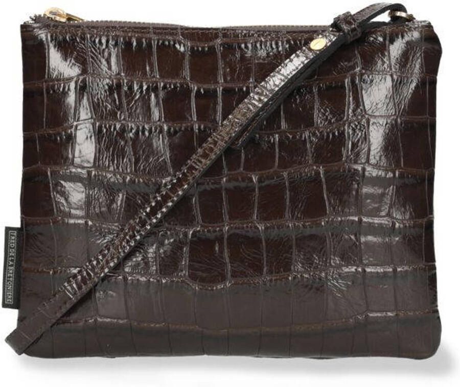 Fred de la Bretoniere leren crossbody tas Bregje Croco donkerbruin