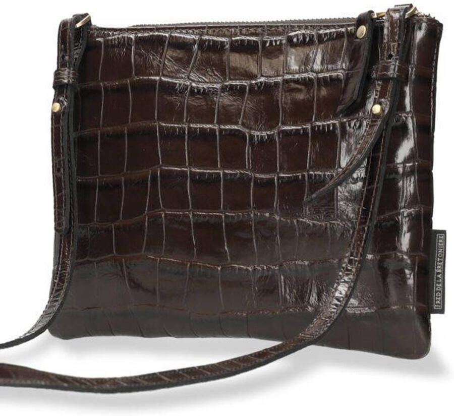 Fred de la Bretoniere leren crossbody tas Bregje Croco donkerbruin - Foto 3