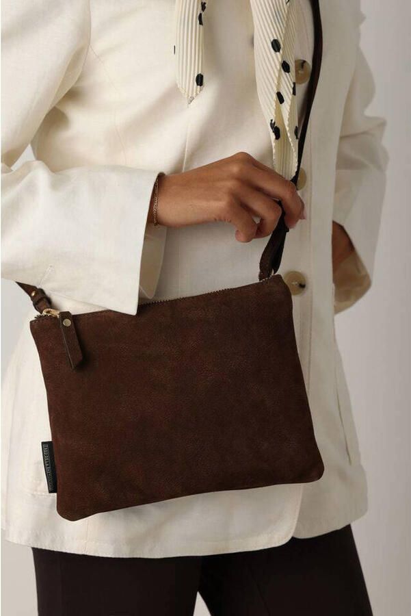 Fred de la Bretoniere suede crossbody tas Bregje donkerbruin - Foto 3