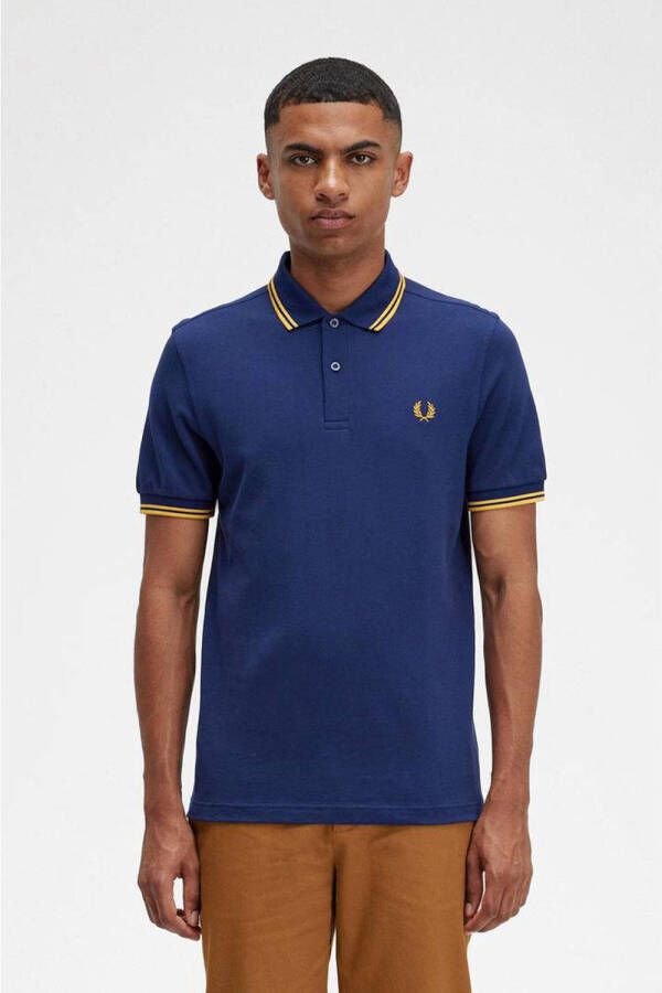 Fred Perry Originele Twin Tipped Polo Diep Carbon Donker Karamel Blue Heren