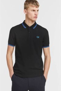 Fred Perry regular fit polo Twin tipped met contrastbies black turquoise