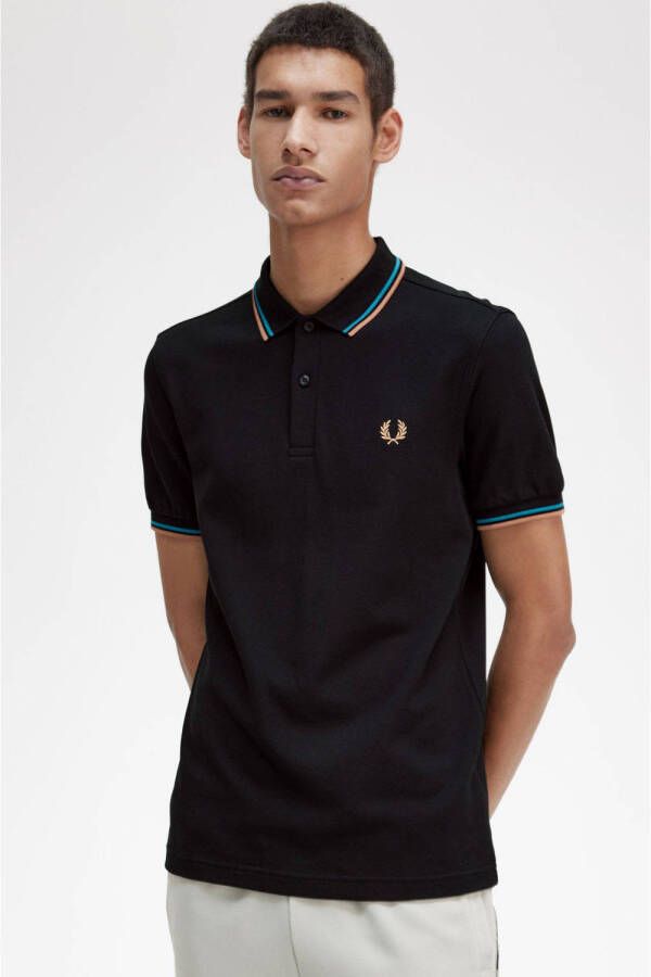 Fred Perry regular fit polo TWIN TIPPED met contrastbies zwart