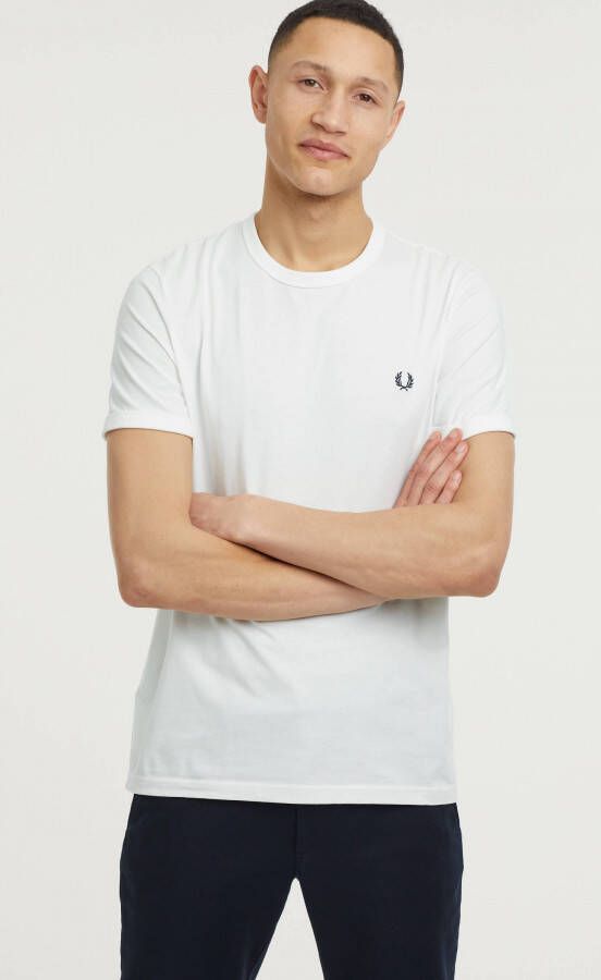 Fred Perry Sportief Katoenen T-shirt met Geribbelde Kraag White Heren