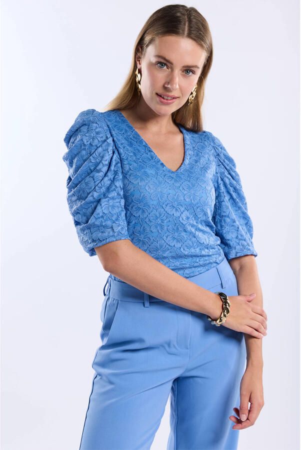 Freebird gebloemde top blauw