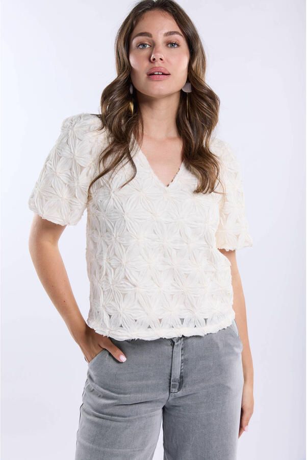 FREEBIRD Dames Tops & T-shirts Wv-3d-voile-flower-26-1 Creme - Foto 5