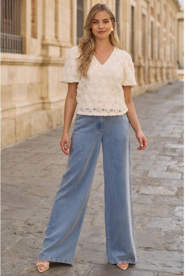 FREEBIRD Dames Tops & T-shirts Wv-3d-voile-flower-26-1 Creme - Foto 6