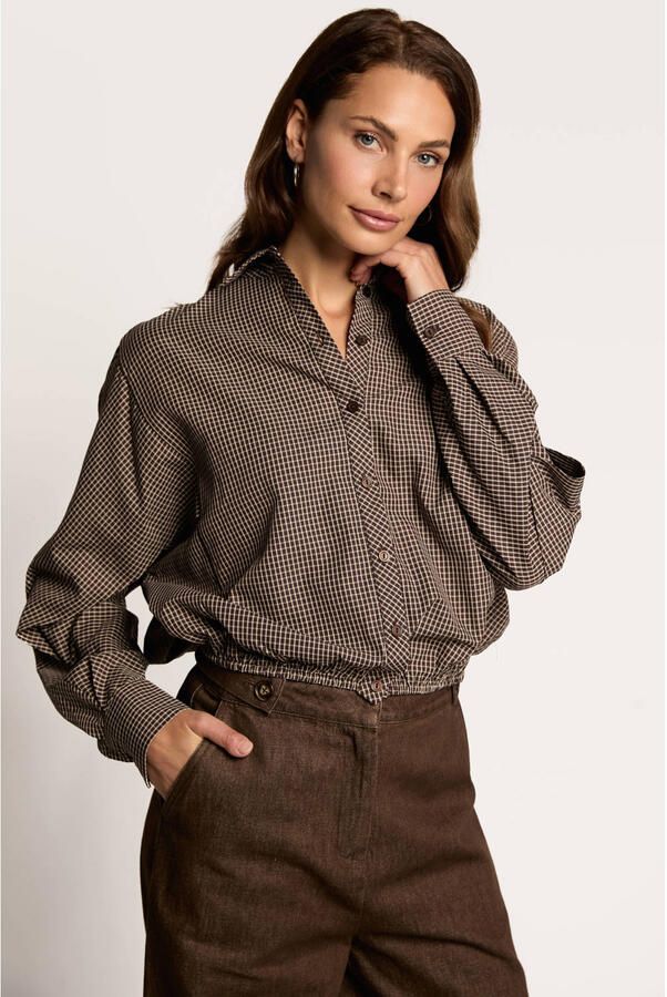 Freebird geruite blouse bruin