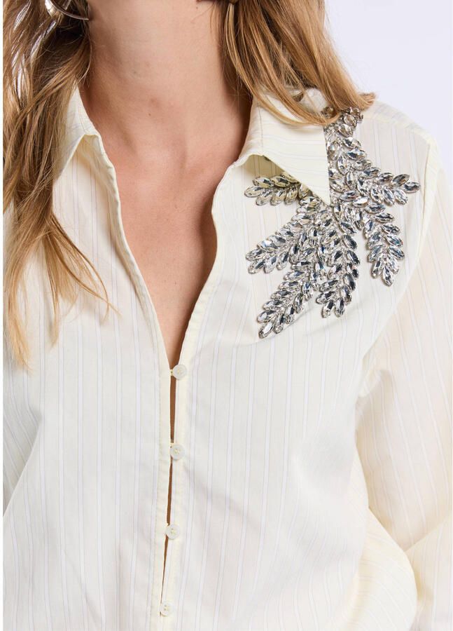 Freebird gestreepte blouse lichtgeel met pailletten - Foto 7