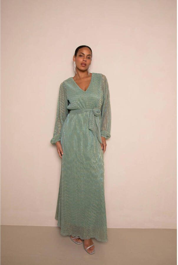 Freebird maxi jurk met lurex groen