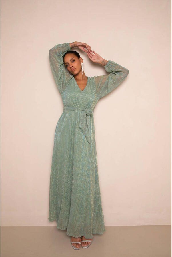 Freebird maxi jurk met lurex groen - Foto 2
