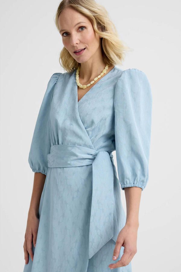 Freebird midi jurk met blad blauw