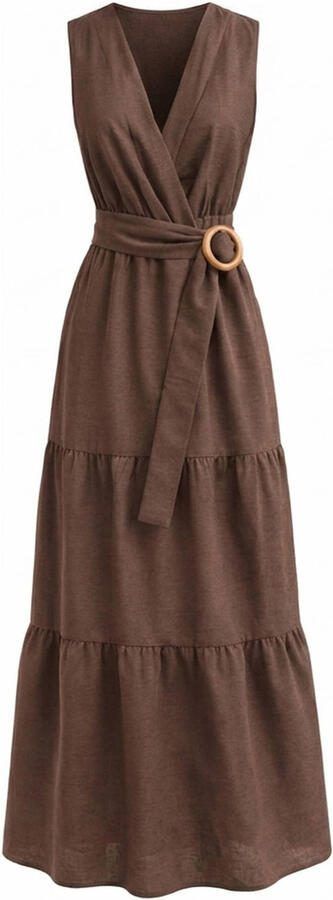 Freebird midi jurk met ceintuur bruin - Foto 2