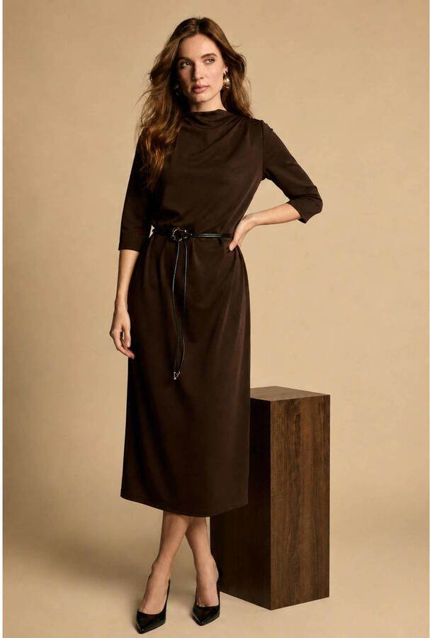 Freebird midi jurk met ceintuur bruin
