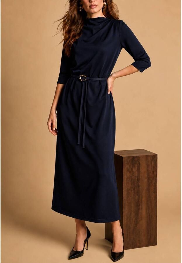 Freebird midi jurk met ceintuur donkerblauw - Foto 5