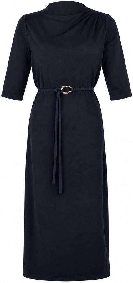 Freebird midi jurk met ceintuur donkerblauw - Foto 6