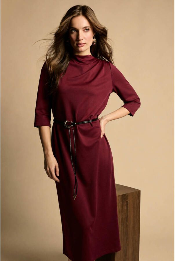 Freebird midi jurk met ceintuur donkerrood