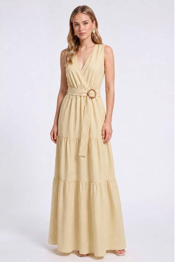 Freebird midi jurk met ceintuur geel