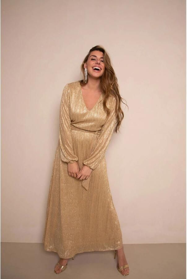 Freebird midi jurk met lurex goud