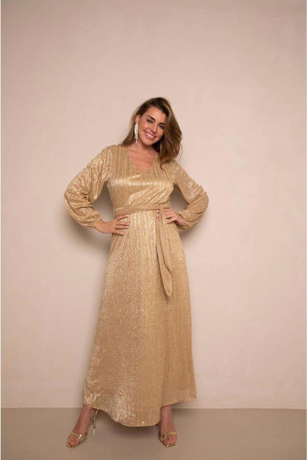 Freebird midi jurk met lurex goud - Foto 2
