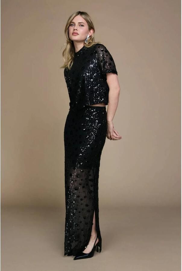 Freebird top met pailletten zwart