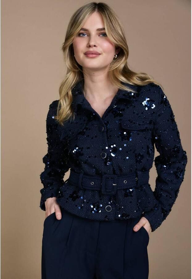 Freebird tussenjas met pailletten donkerblauw