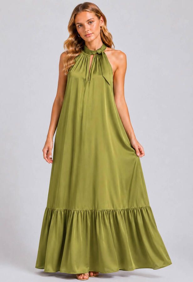 Freebird viscose halter maxi jurk groen