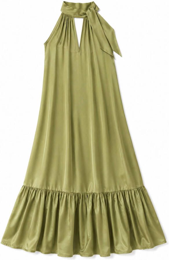Freebird viscose halter maxi jurk groen - Foto 3