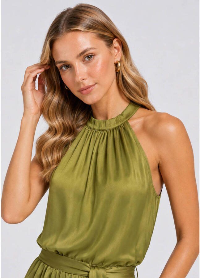 Freebird viscose jumpsuit met ceintuur groen
