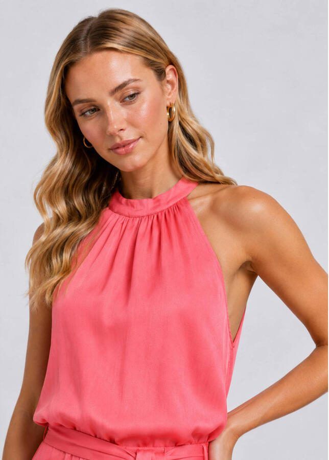 Freebird viscose jumpsuit met ceintuur roze
