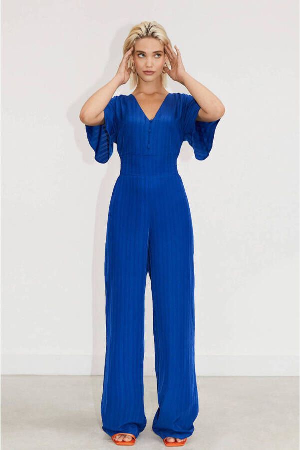 Freebird gestreepte jumpsuit Aviana blauw