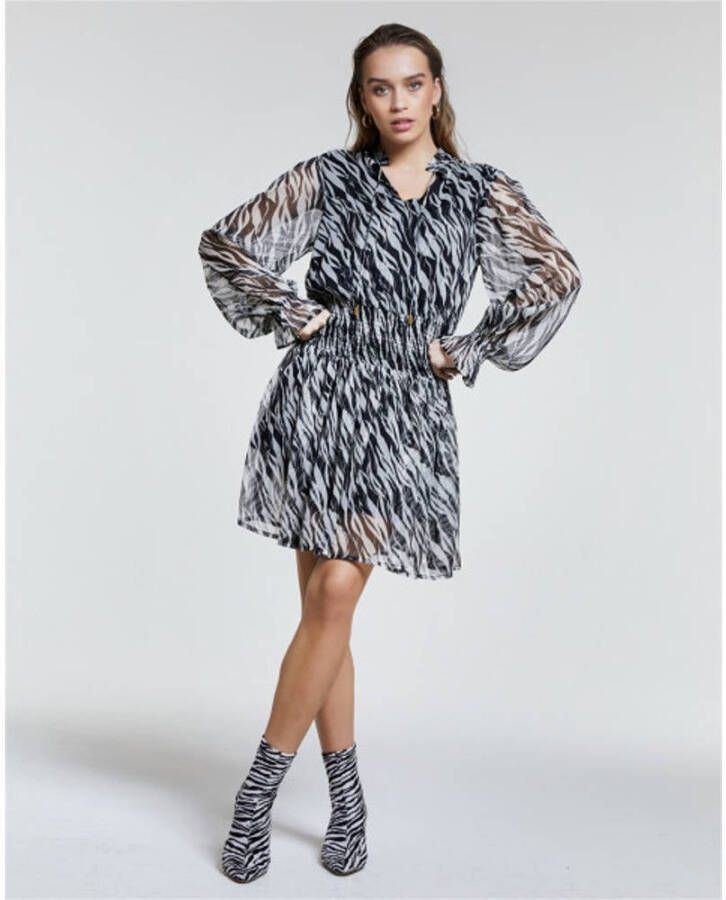 Freebird semi-transparante jurk Friday met zebraprint en ruches zwart