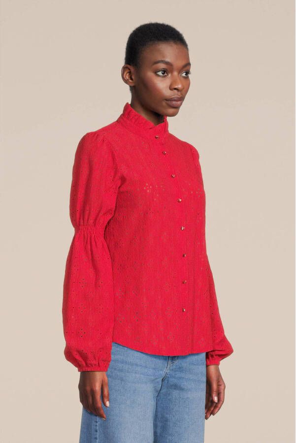 FREEQUENT blouse FQMILAN met ruches koraalrood