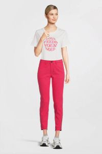 FREEQUENT cropped regular fit broek met pied-de-poule roze rood
