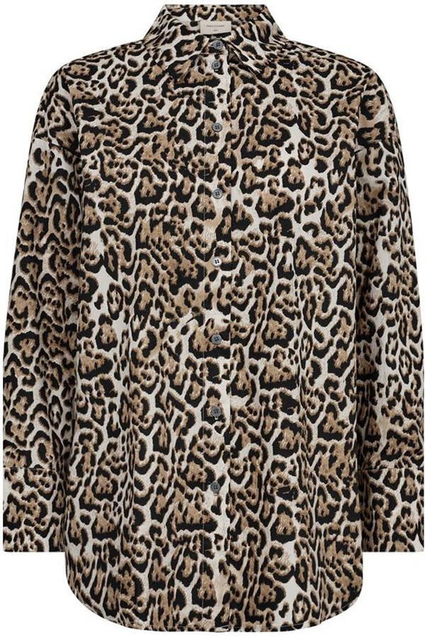 Freequent Luipaardprint Blouse in Zilver Mink Brown Dames