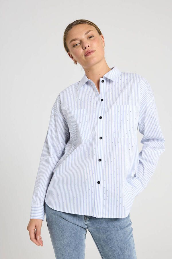 Freequent Gestreepte blouse met hotfix strass Blue Dames