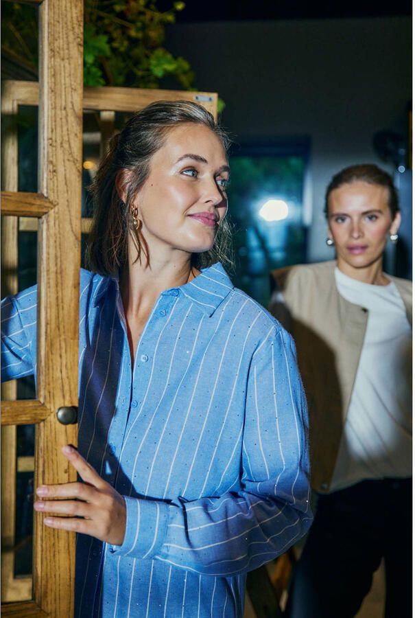 FREEQUENT blouse met krijtstreep blauw - Foto 2