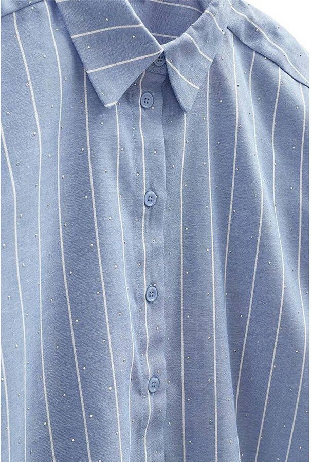 FREEQUENT blouse met krijtstreep blauw - Foto 3