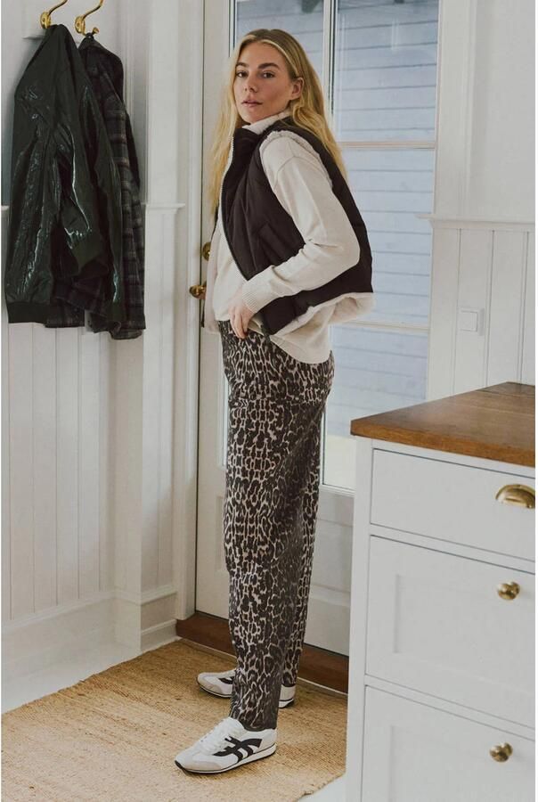 FREEQUENT high waist straight leg jeans met dierenprint bruin