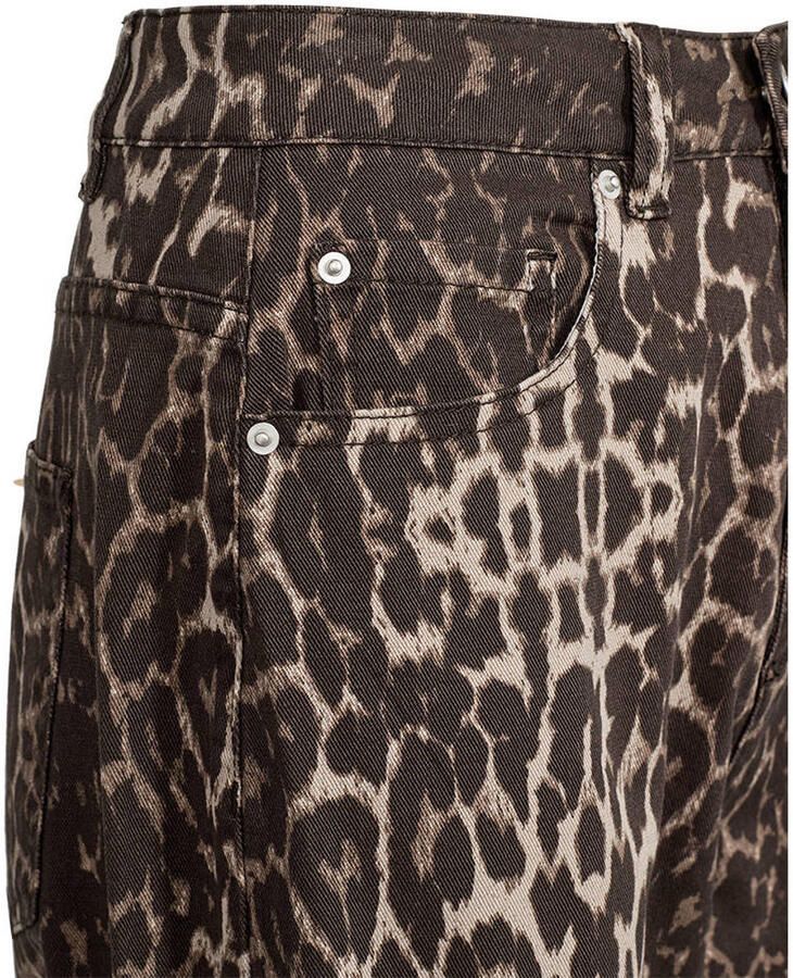 FREEQUENT high waist straight leg jeans met dierenprint bruin - Foto 2