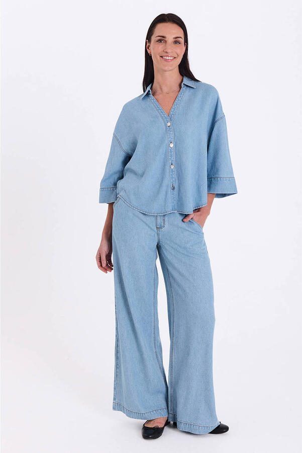 FREEQUENT high waist broek light blue denim