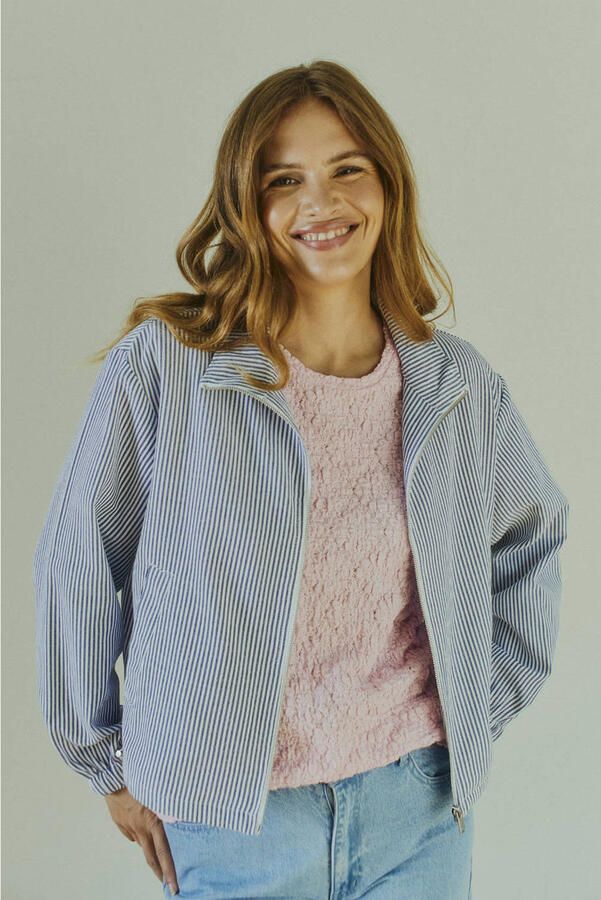FREEQUENT jasje met krijtstreep blauw