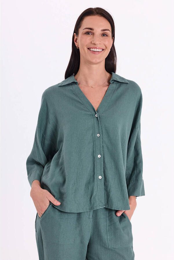 FREEQUENT linnen blouse grijsgroen
