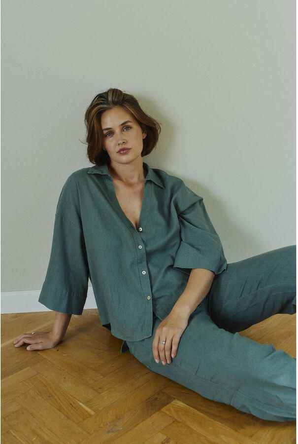 FREEQUENT linnen blouse grijsgroen - Foto 2