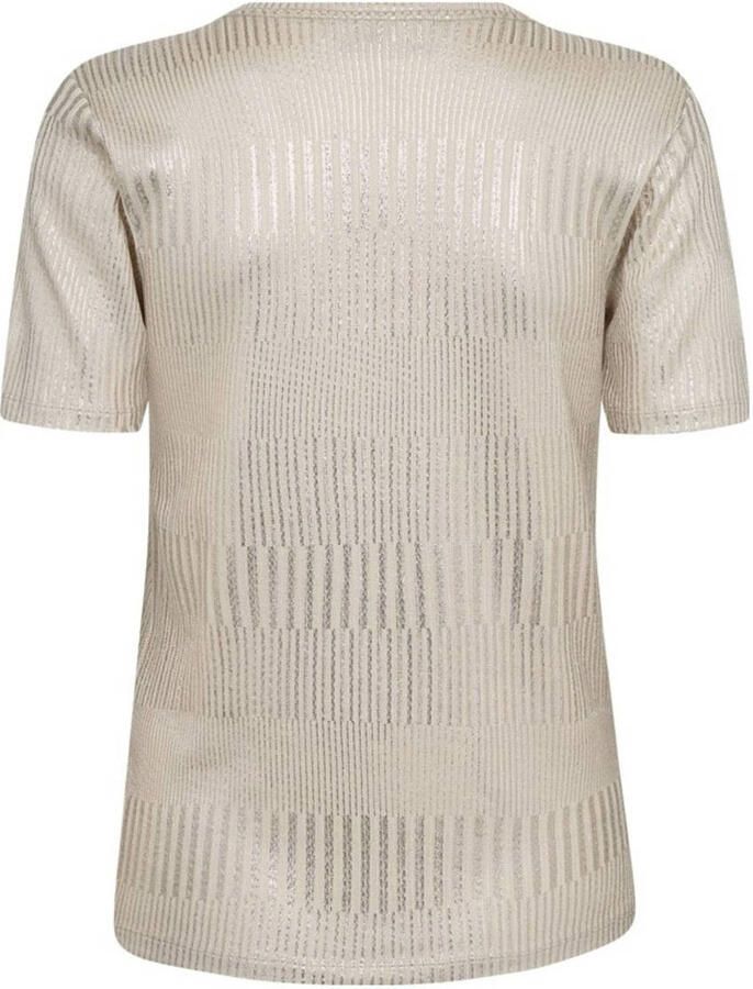 Freequent Sprankelende V-hals Ribshirt Beige Dames - Foto 3